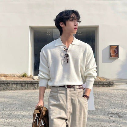 Lapel Casual White Knit