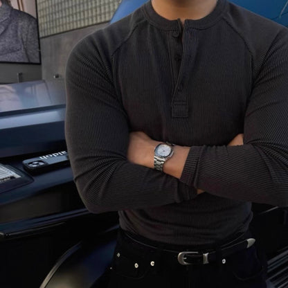 Muscle Fit Henley Neck Knit