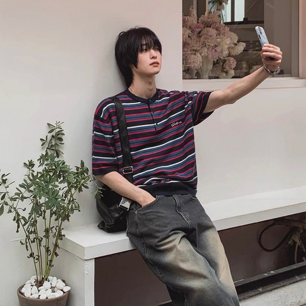 Retro Striped Henley T-Shirt