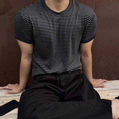 Korean Striped Cotton T-Shirt