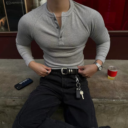 Muscle Fit Henley Neck Knit