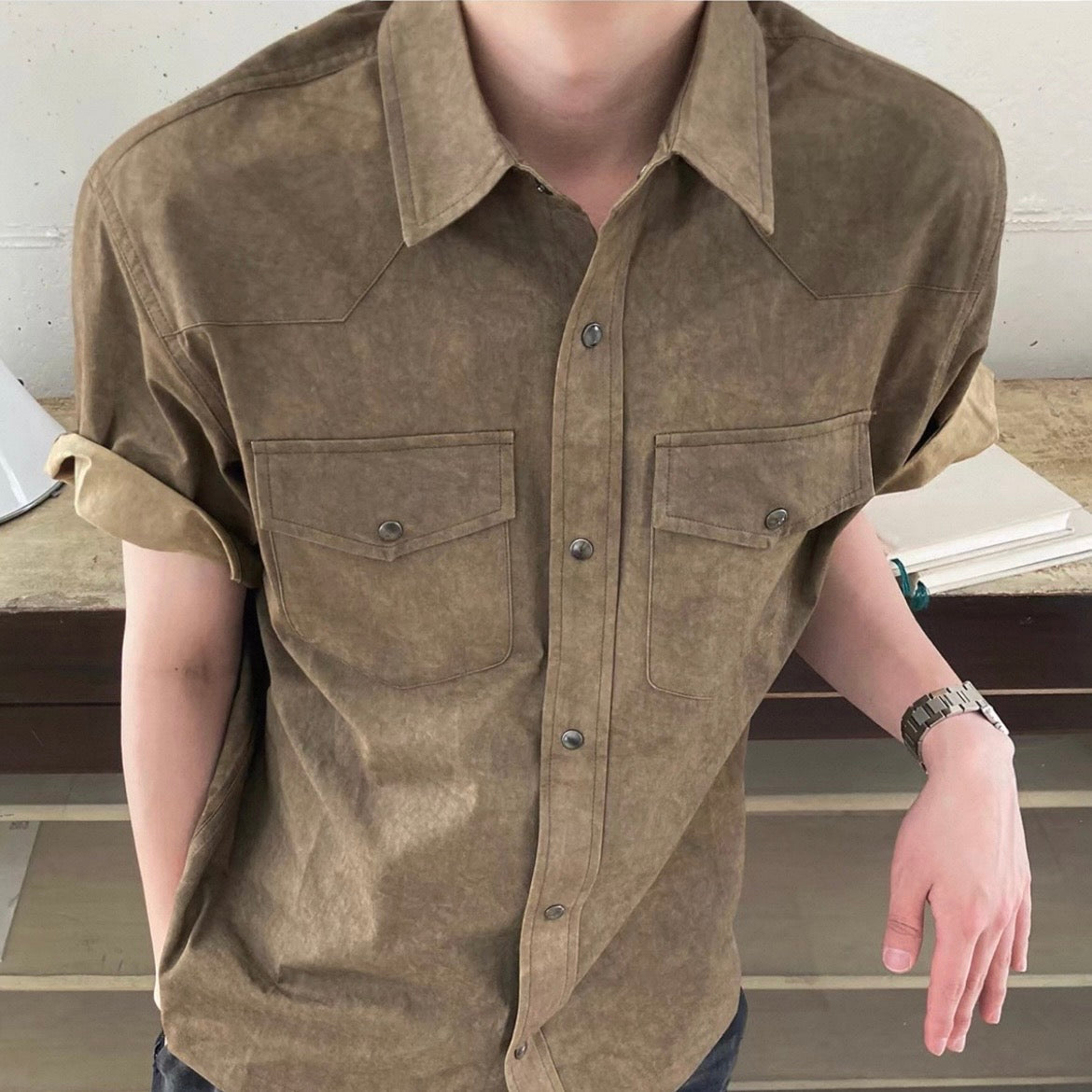 Retro Workwear Short-Sleeve Shirt