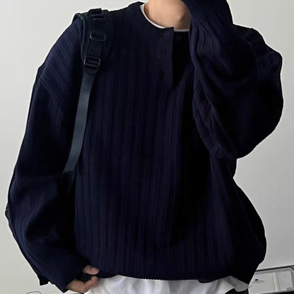 Oversized Ribbed Henley Knit Sweater