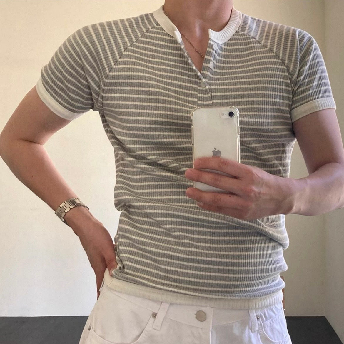 Retro Striped Henley T-Shirt