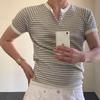 Retro Striped Henley T-Shirt