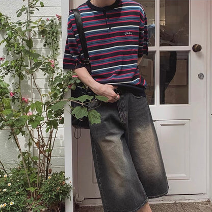 Retro Striped Henley T-Shirt