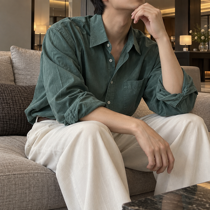 Handsome lapel simple long-sleeved knit