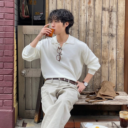 Lapel Casual White Knit