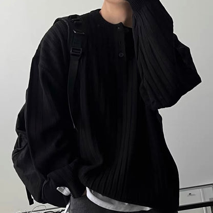 Oversized Ribbed Henley Knit Sweater