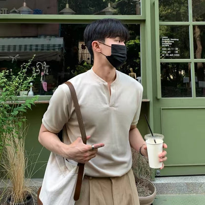 Korean V-Neck Cotton T-Shirt