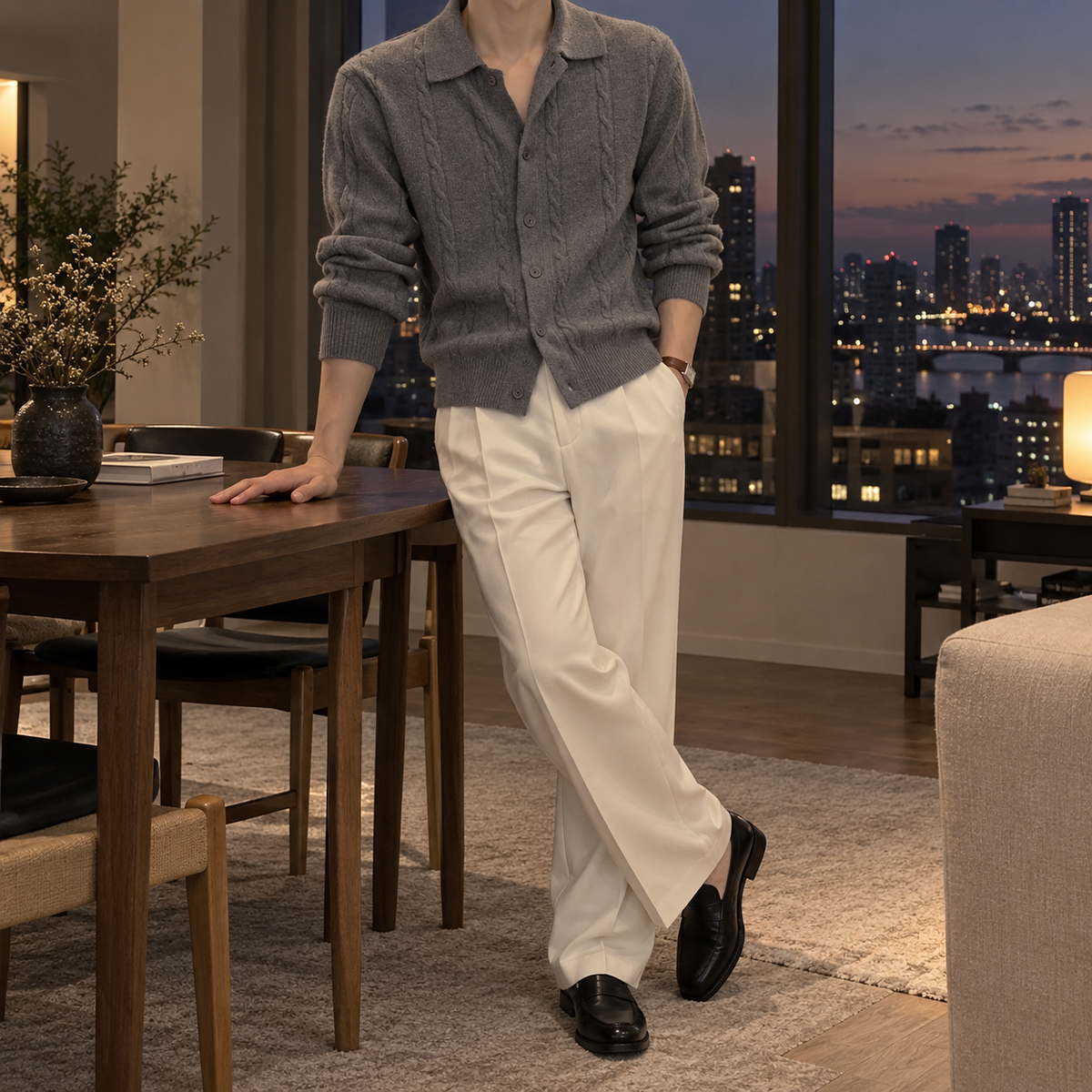 Lapel Twist Pattern Knit Sweater