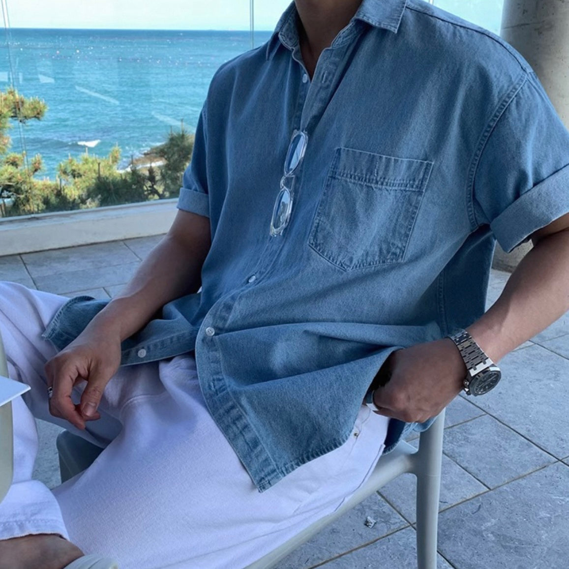 Retro Wash Denim Summer Shirt