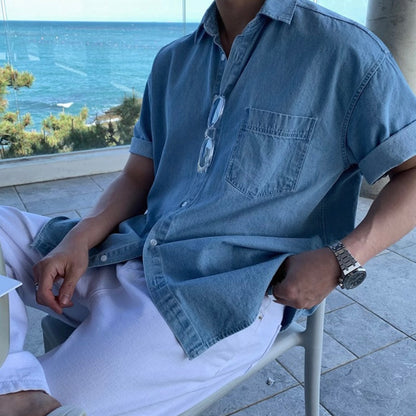 Retro Wash Denim Summer Shirt