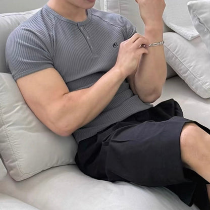 Textured Henley Short-Sleeve T-Shirt