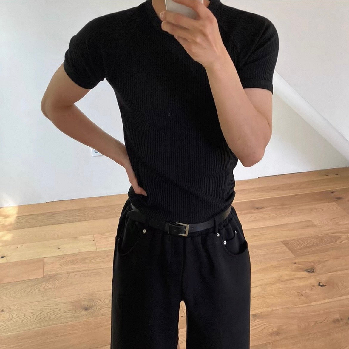 Textured Ribbed Slim-Fit T-Shirt