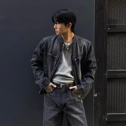 Vintage Wash Collarless Jacket