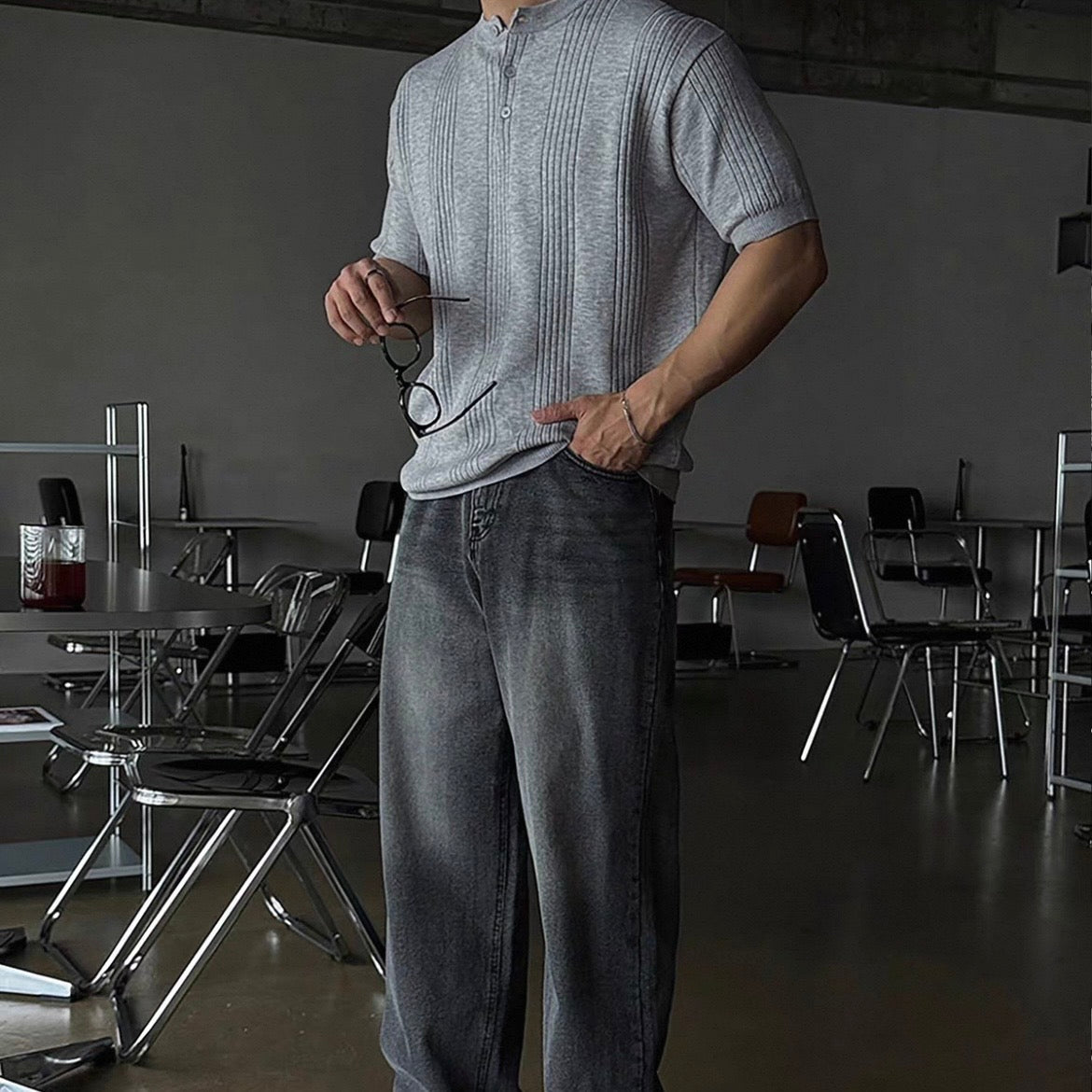 Casual Stripe Knit T-Shirt