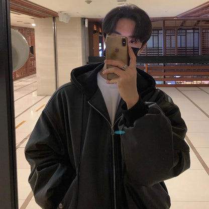 Trendy Hooded Leather Jacket