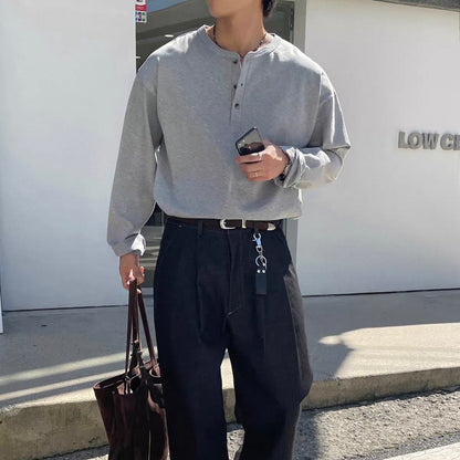 Soft Henley Neck Long Sleeve Tee