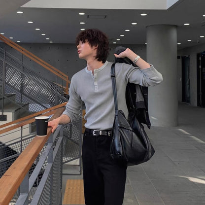 Ribbed Henley Neck Knit