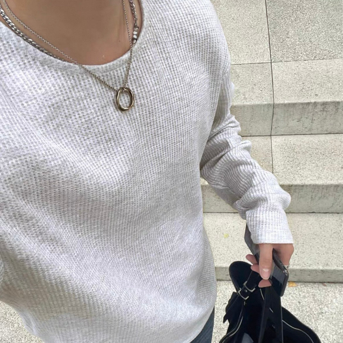 Textured Rib Long Sleeve Tee