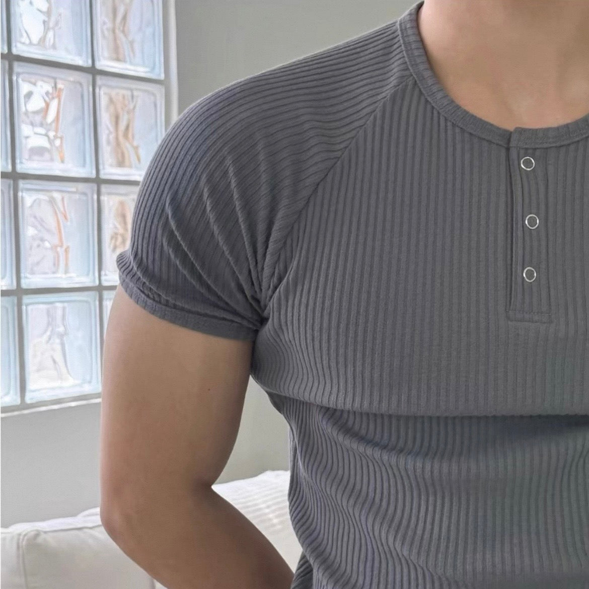 Textured Henley Short-Sleeve T-Shirt