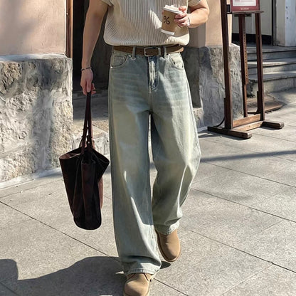 Vintage Wash Wide Denim Pants