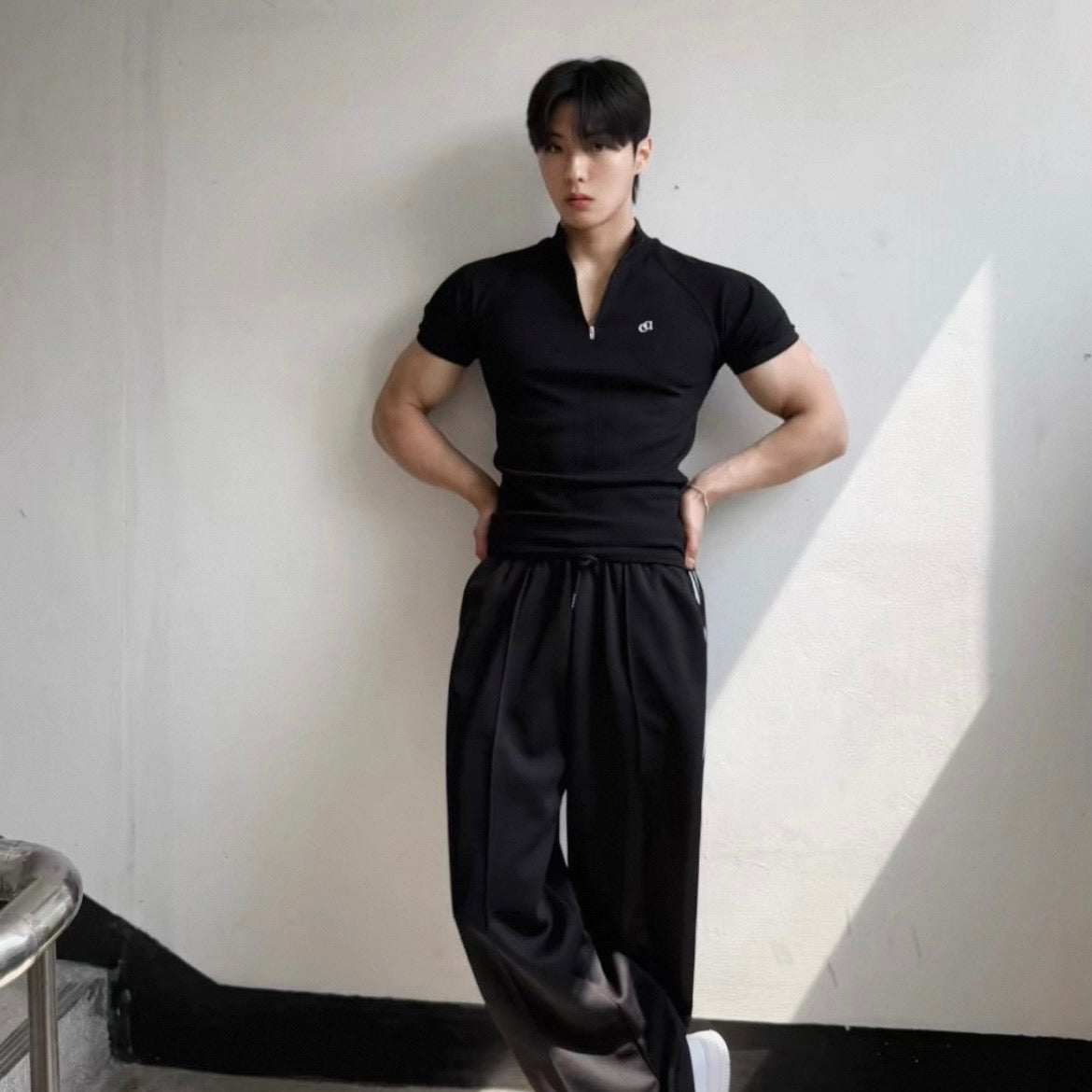 Textured Half-Zip Fitness T-Shirt