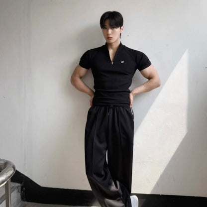 Textured Half-Zip Fitness T-Shirt