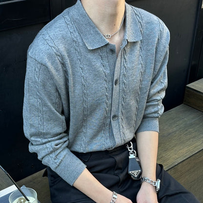Lapel Twist Pattern Knit Sweater