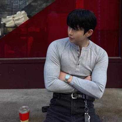 Muscle Fit Henley Neck Knit