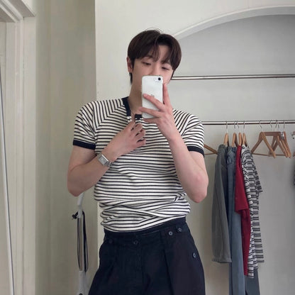 Retro Striped Henley T-Shirt