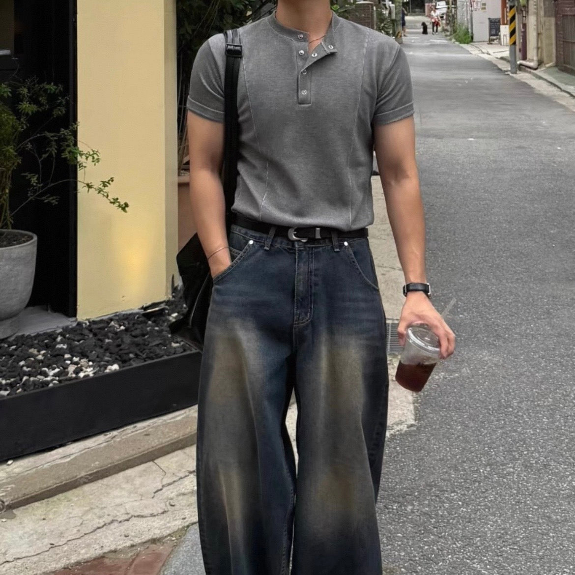 Slim Fit Half-Button T-Shirt