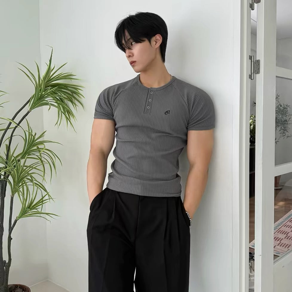 Textured Henley Short-Sleeve T-Shirt