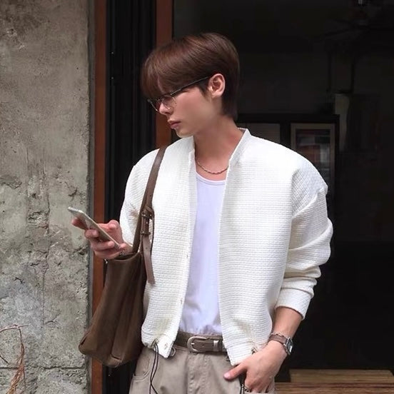 Textured Collarless Knit Jacket