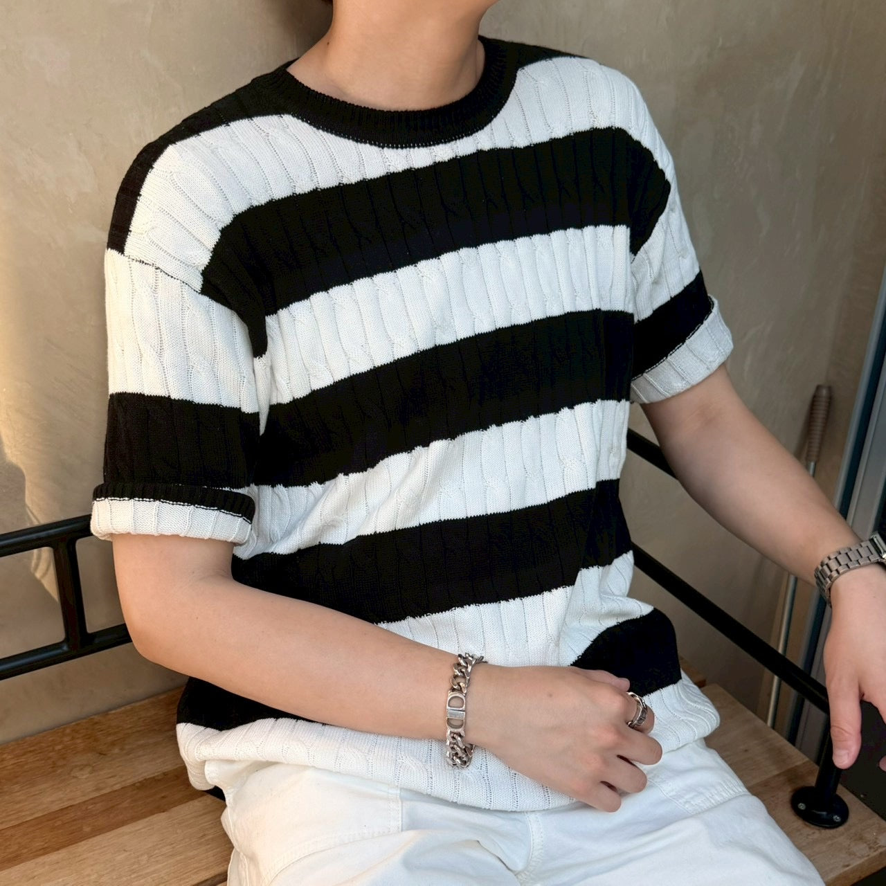 Retro Color Clash Knit Tee