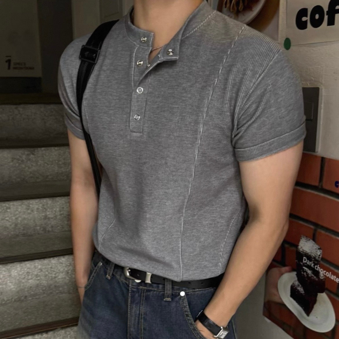 Slim Fit Half-Button T-Shirt