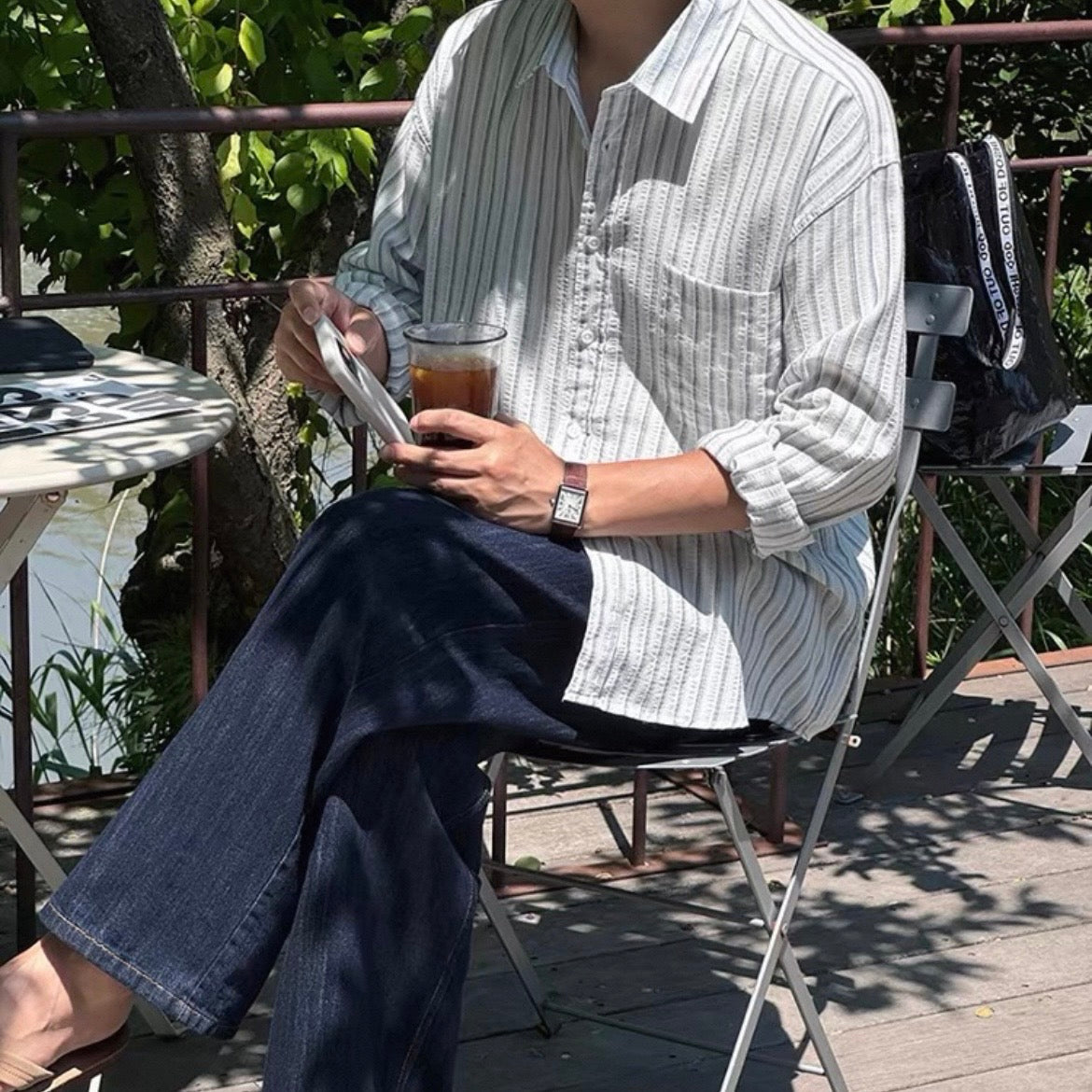 Textured Stripe Relaxed Shirt