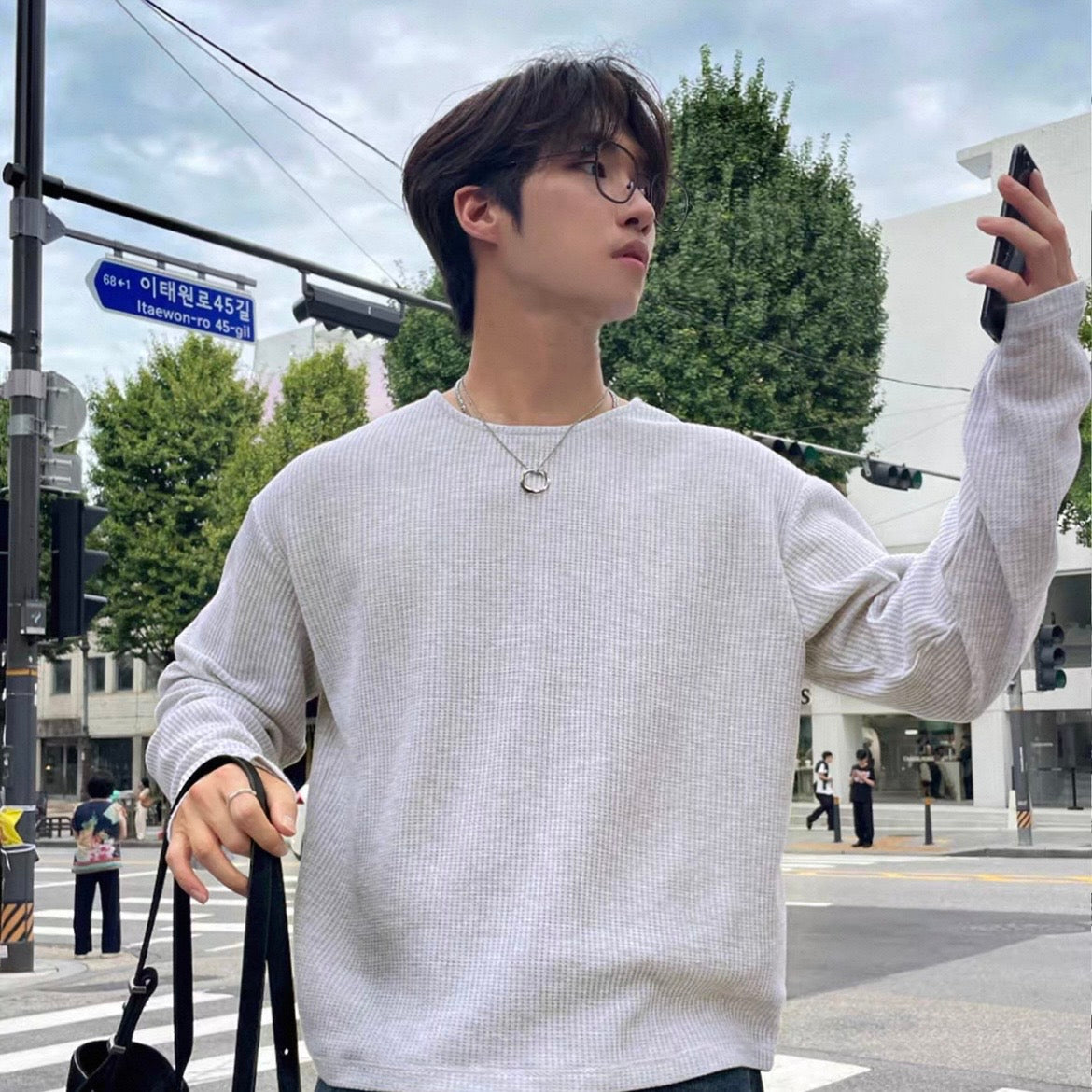 Textured Rib Long Sleeve Tee