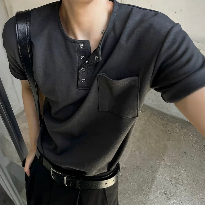 Men's Dark Gray Summer Henley T-Shirt