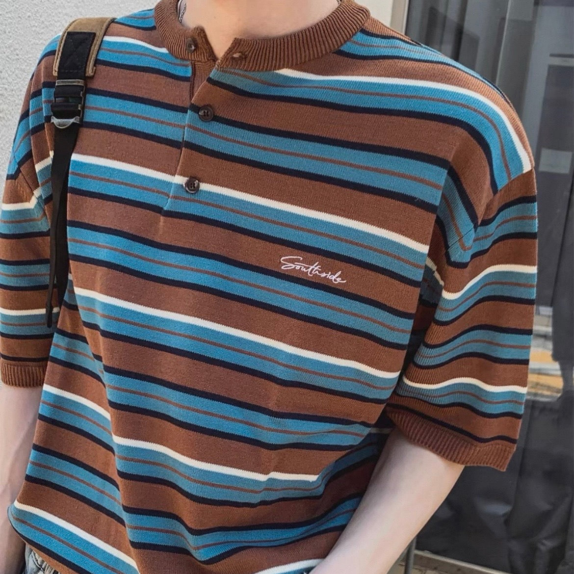 Retro Striped Henley T-Shirt