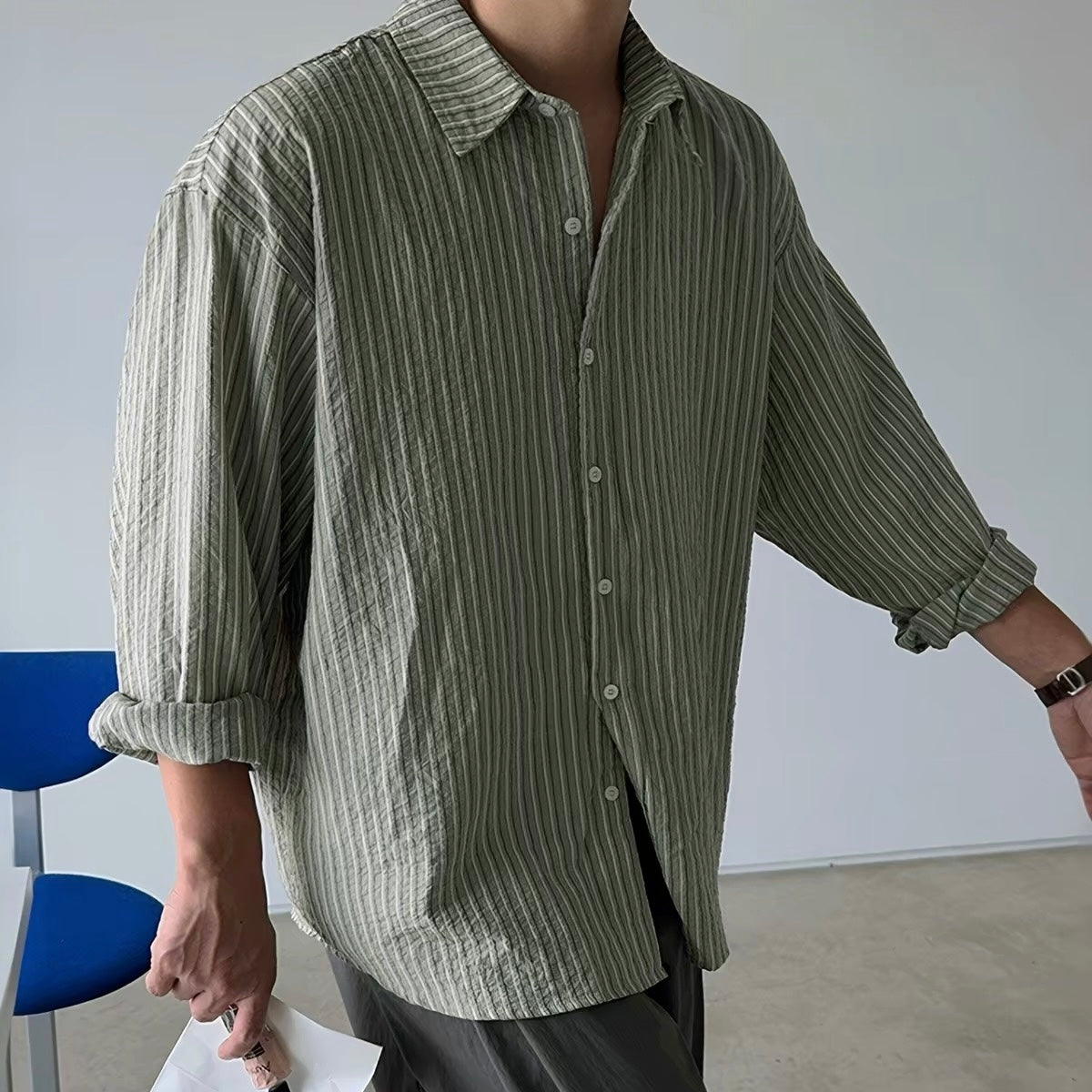 Korean-Style Striped Casual Shirt
