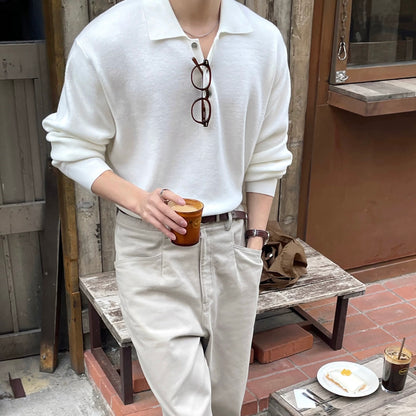 Lapel Casual White Knit