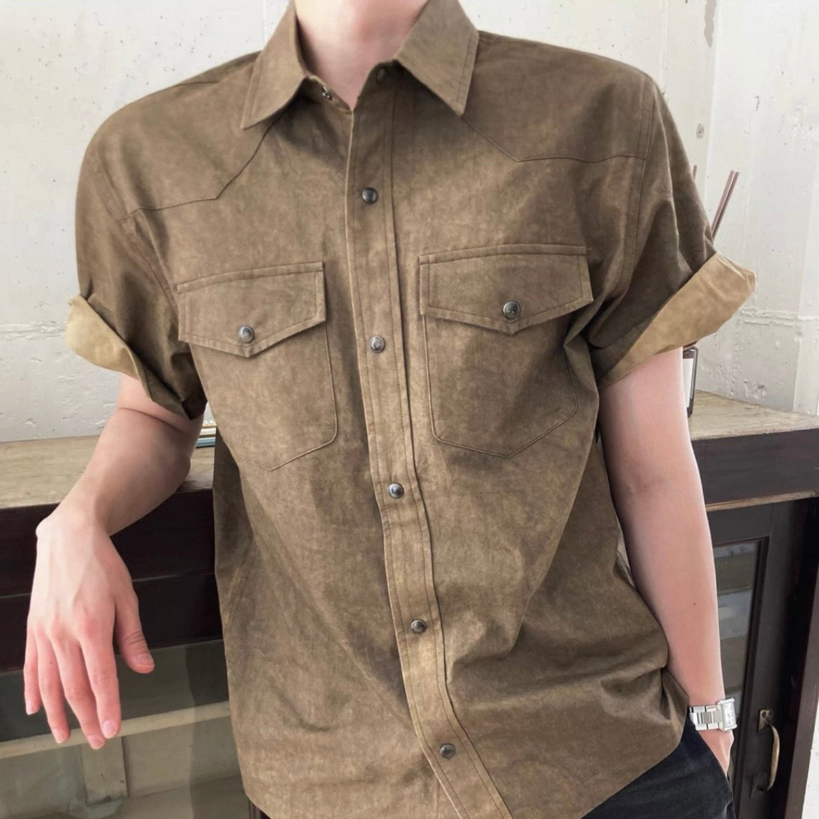 Retro Workwear Short-Sleeve Shirt