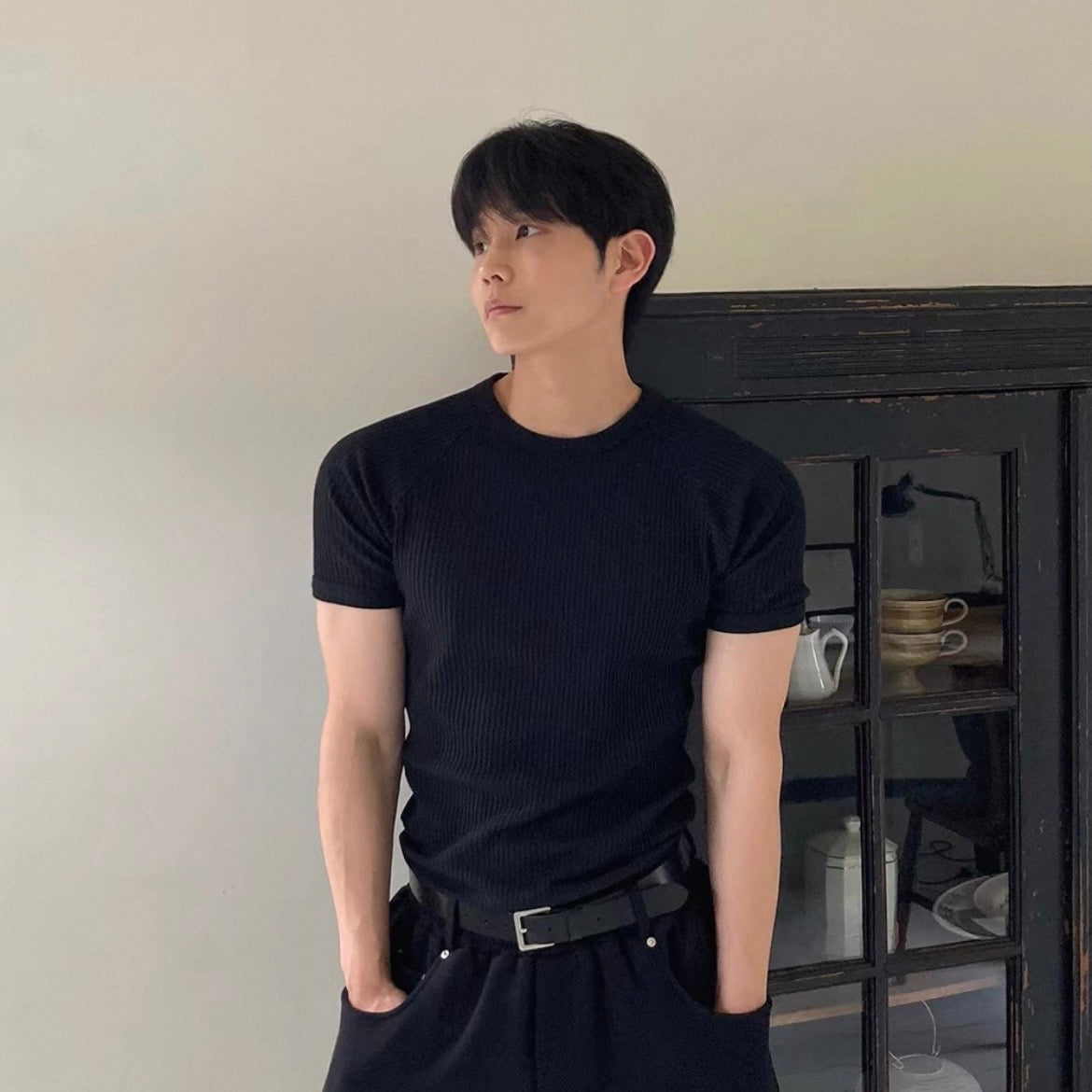 Textured Ribbed Slim-Fit T-Shirt