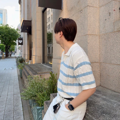 Short-Sleeved Stripe Trend Knit