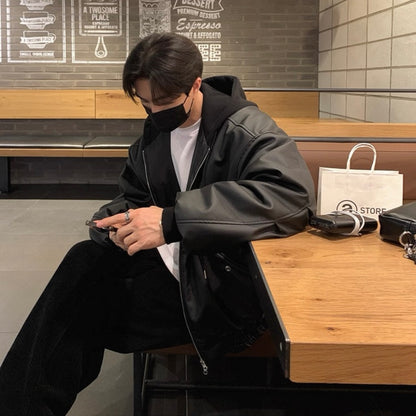 Trendy Hooded Leather Jacket