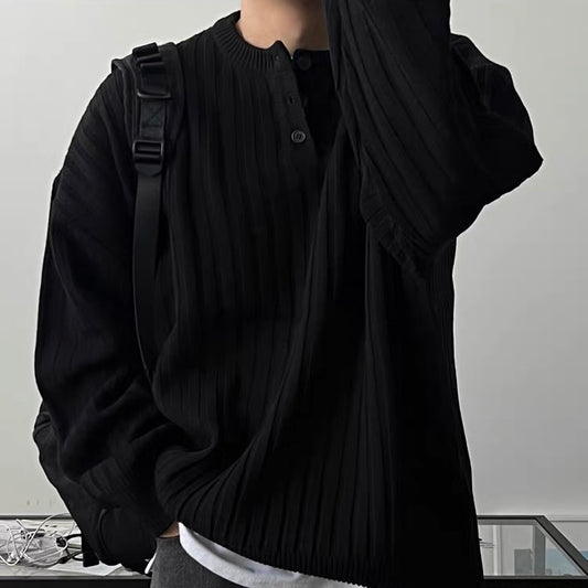 Oversized Ribbed Henley Knit Sweater