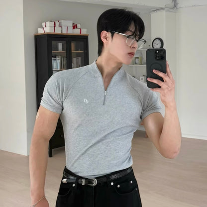 Textured Half-Zip Fitness T-Shirt