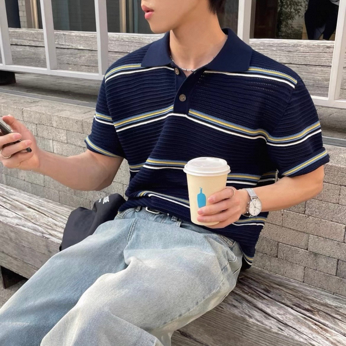 Loose-Fit Color-Block Polo Shirt